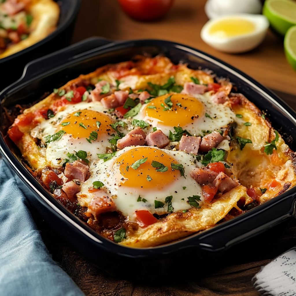 Huevos Rancheros Brunch Casserole with Ham and Cheese A Festive Twist on a Mexican Classic