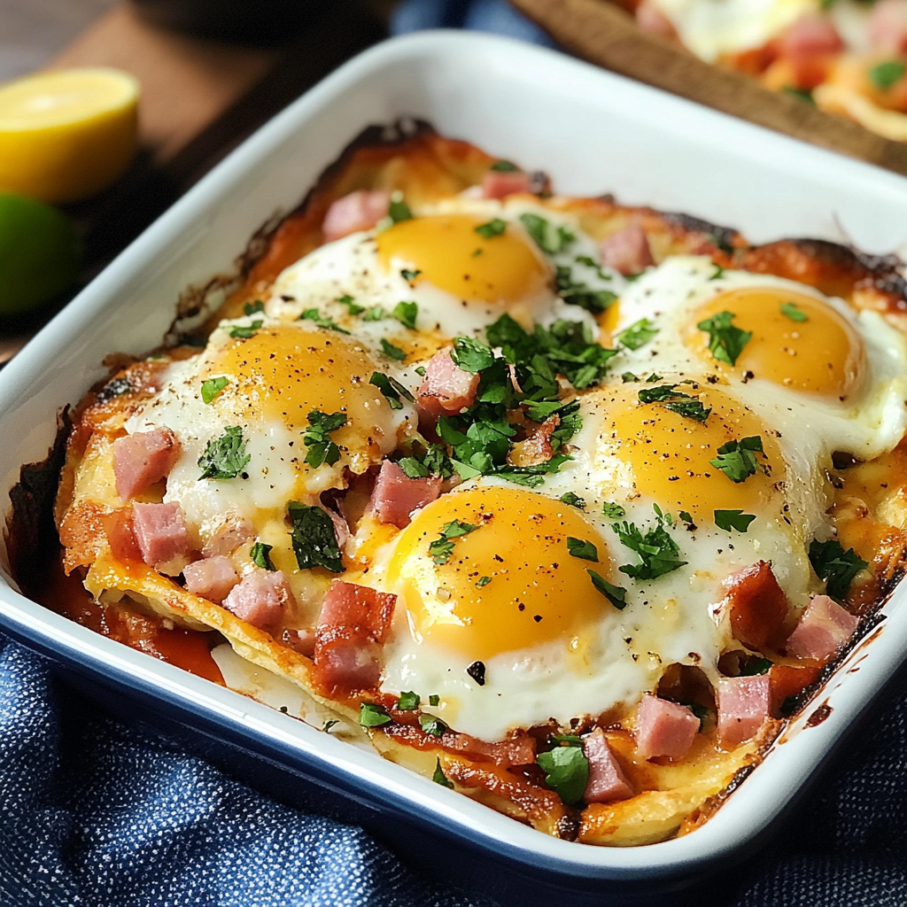 Huevos Rancheros Brunch Casserole with Ham and Cheese A Festive Twist on a Mexican Classic