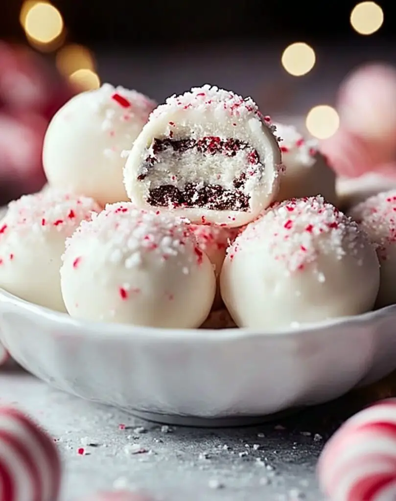 No-Bake Peppermint Bark Snowballs