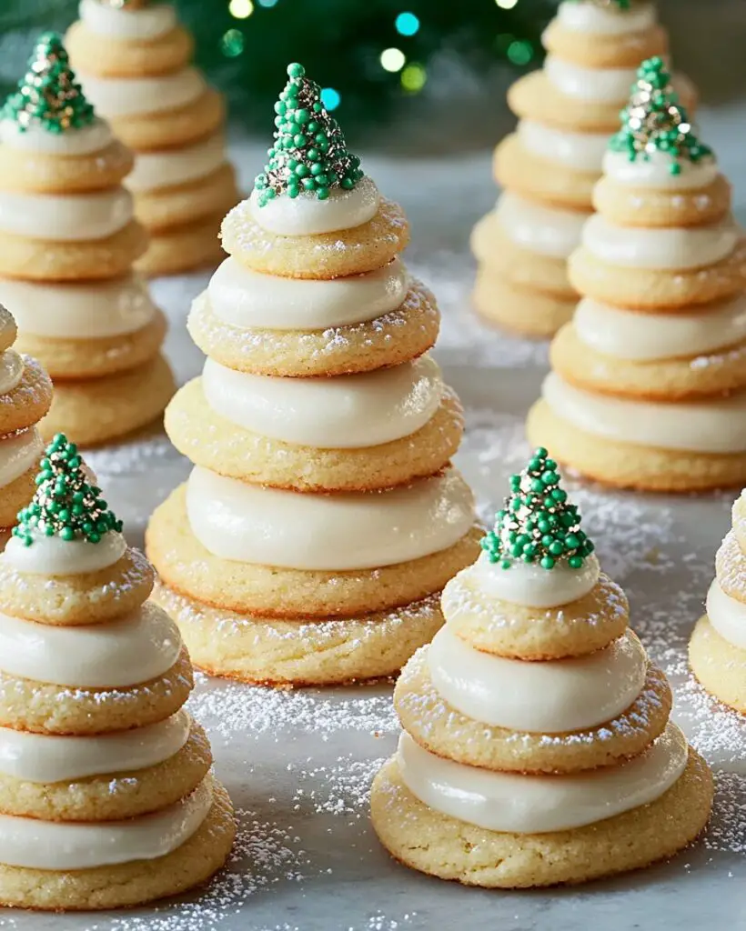 Sugar Cookie Tree Stacks with Cream Cheese Frosting