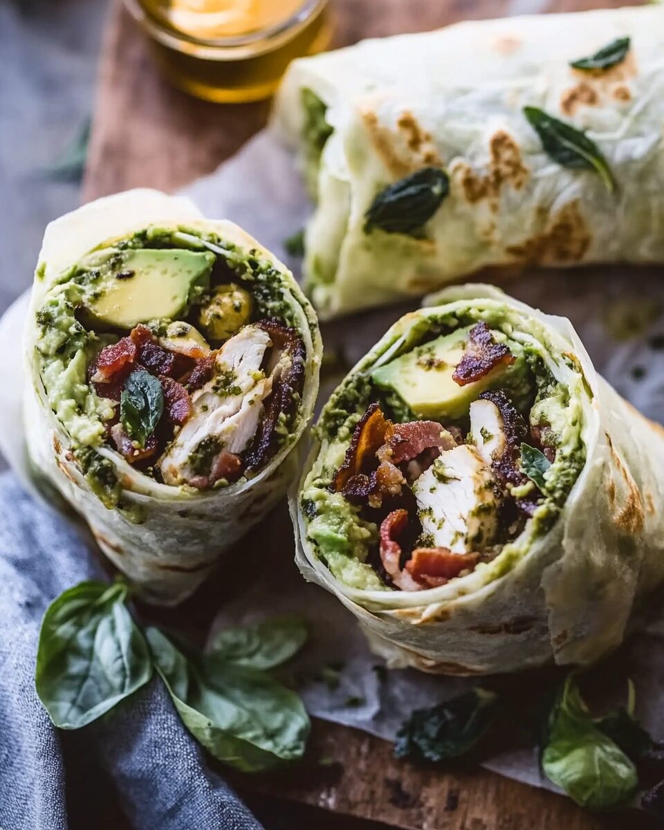 Pesto Chicken and Avocado Bacon Salad Wraps