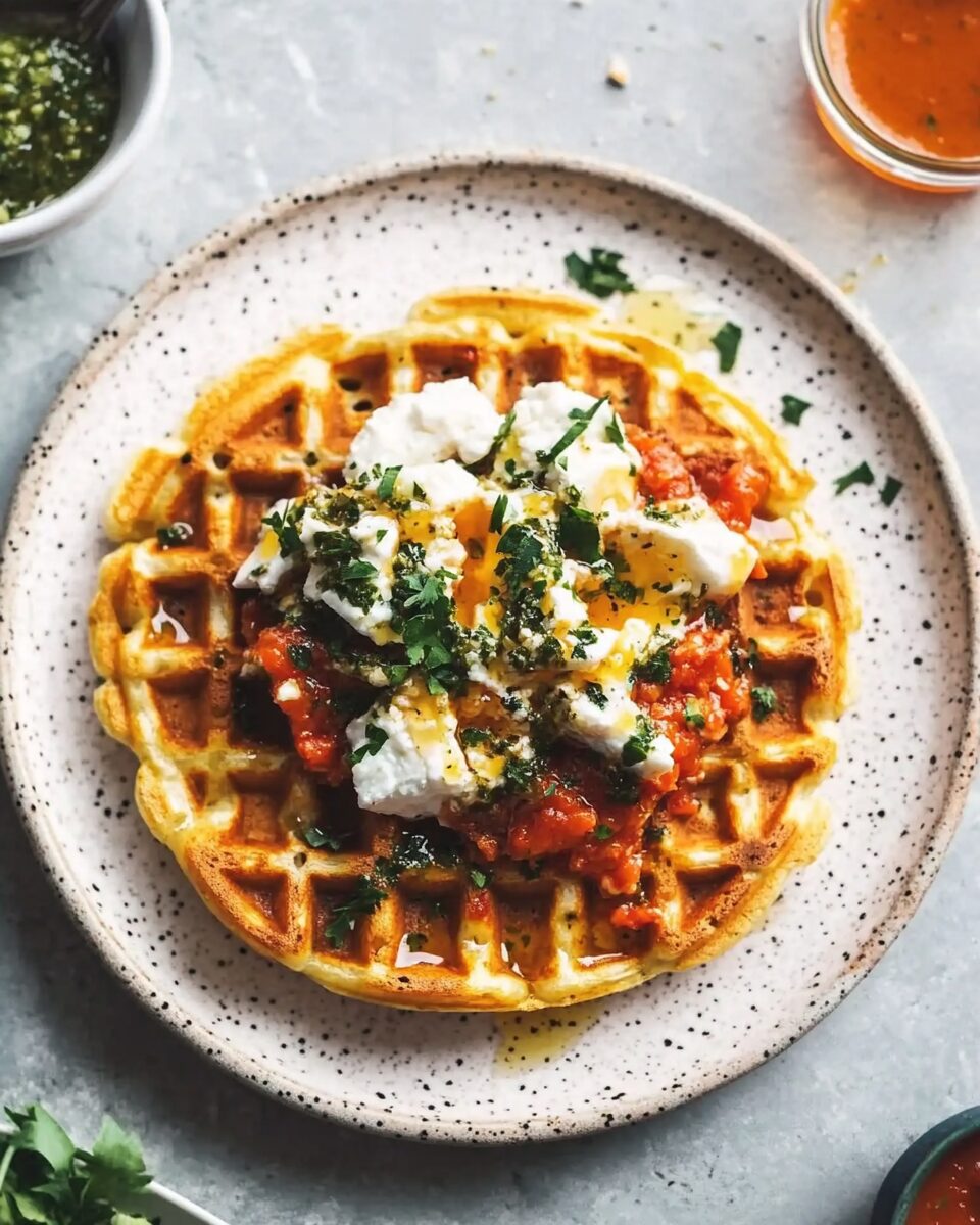 Egg Waffles with Romesco and Goat Cheese