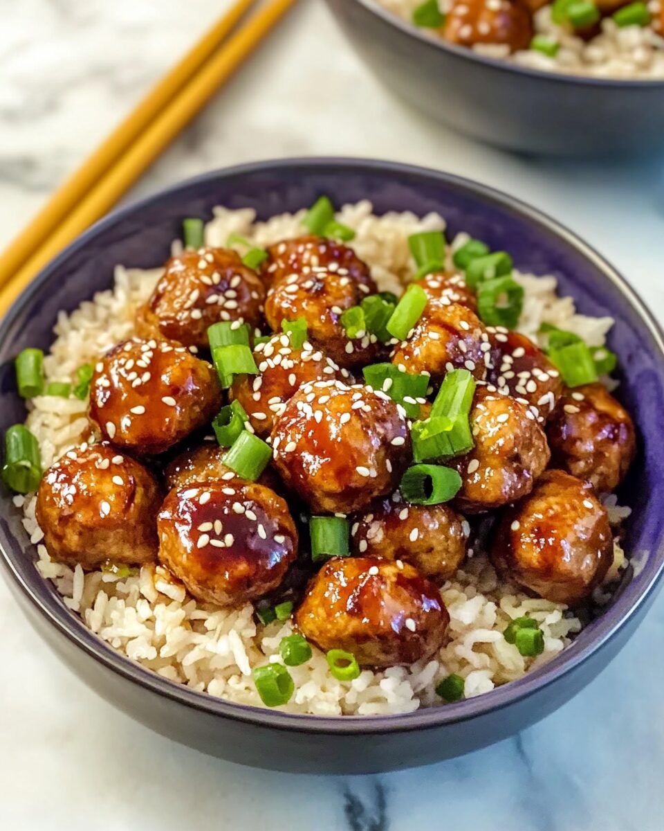 Sticky Teriyaki Chicken Meatballs and Rice