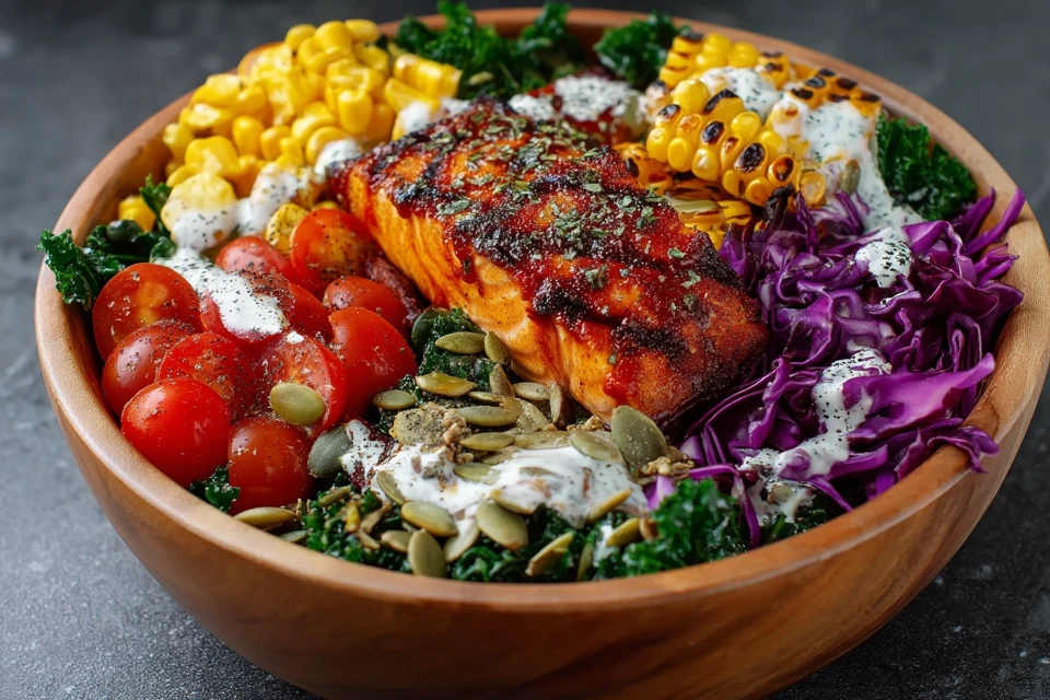 BBQ Salmon & Kale Salad Bowl
