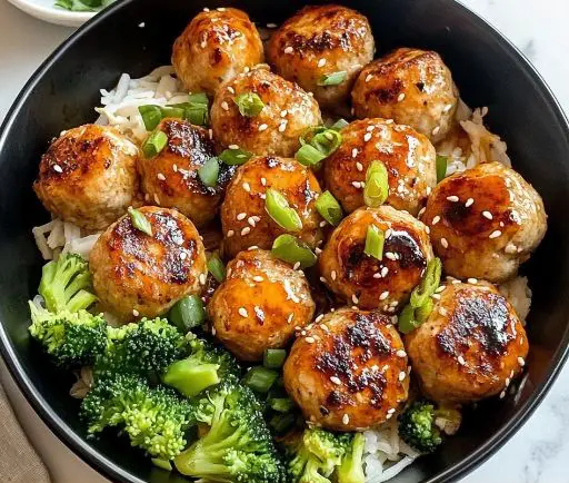 Sweet & Spicy Sesame Chicken Meatball Bowls