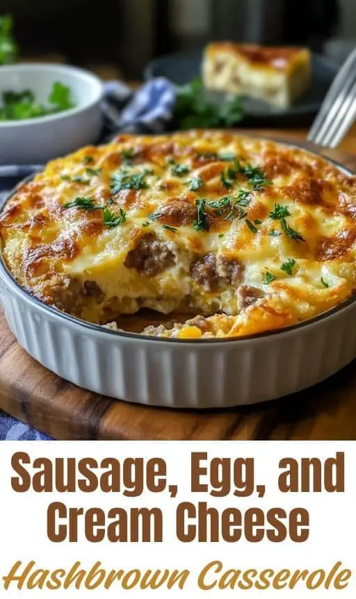 Sausage, Egg, Cream Cheese Hashbrown Casserole