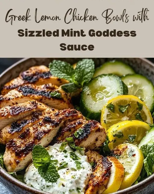Greek Lemon Chicken Bowls with Sizzled Mint Goddess Sauce