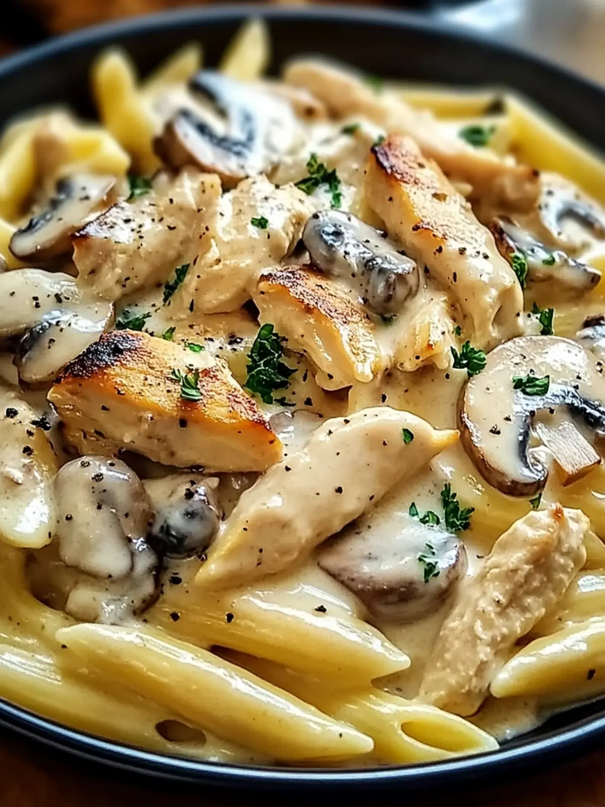 Indulge in Chicken & Mushroom Pasta in Decadent Cream Sauce 2 Chicken & Mushroom Pasta in Decadent Cream Sauce