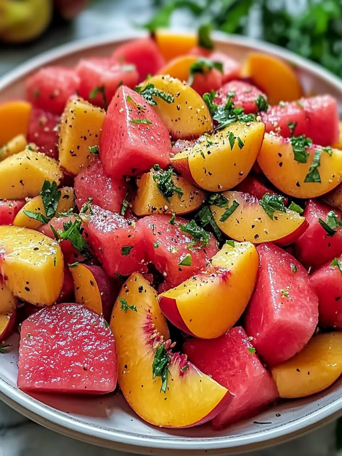 Delicious Peach Watermelon Salad to Beat Summer Heat 3 Peach Watermelon Salad