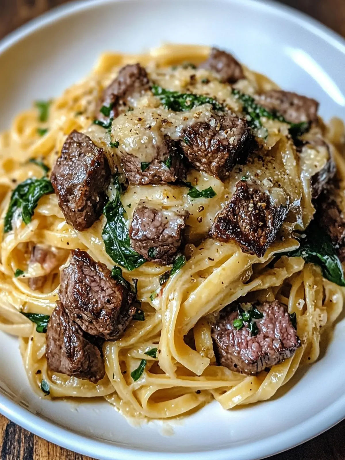 Creamy Cowboy Butter Linguine with Steak Bites & Spinach Bliss 4 Creamy Cowboy Butter Linguine with Steak Bites & Spinach
