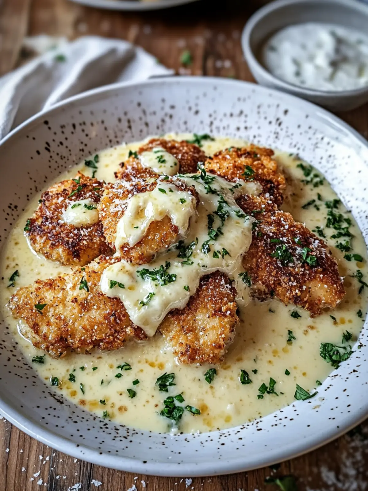 Crispy Parmesan Chicken with Garlic Cream Sauce Bliss 2 Crispy Parmesan Chicken with Garlic Cream Sauce