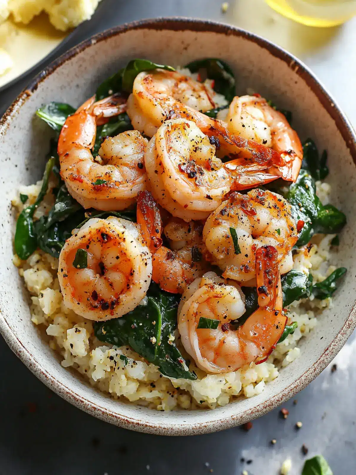 Spicy Shrimp Over Creamy Spinach Cauliflower Rice in 10 Minutes 5 Spicy Shrimp Over Creamy Spinach Cauliflower Rice