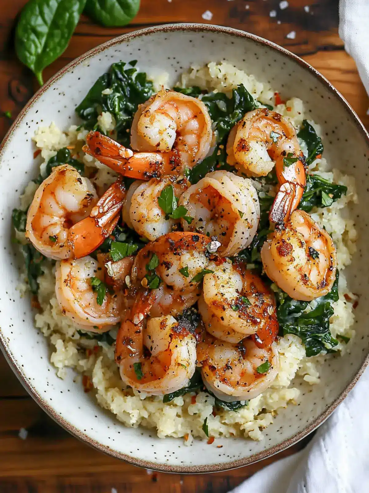 Spicy Shrimp Over Creamy Spinach Cauliflower Rice in 10 Minutes 3 Spicy Shrimp Over Creamy Spinach Cauliflower Rice