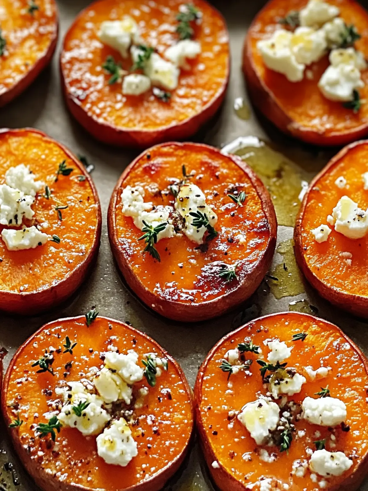 Roasted Sweet Potato Rounds with Honey Feta and Thyme Bliss 5 Roasted Sweet Potato Rounds with Honey Feta and Thyme