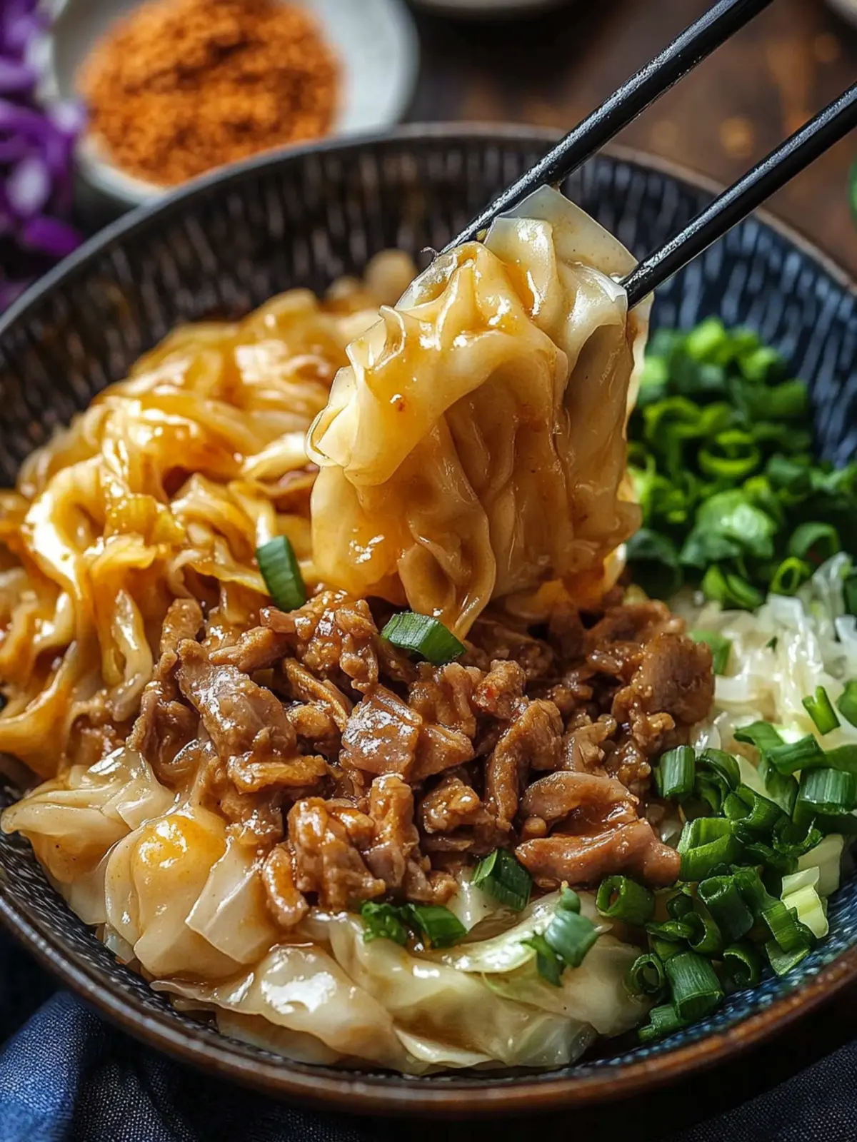 Savory Potsticker Noodle Bowl with Pork & Cabbage Slaw Delight 4 Potsticker Noodle Bowl with Pork & Cabbage Slaw