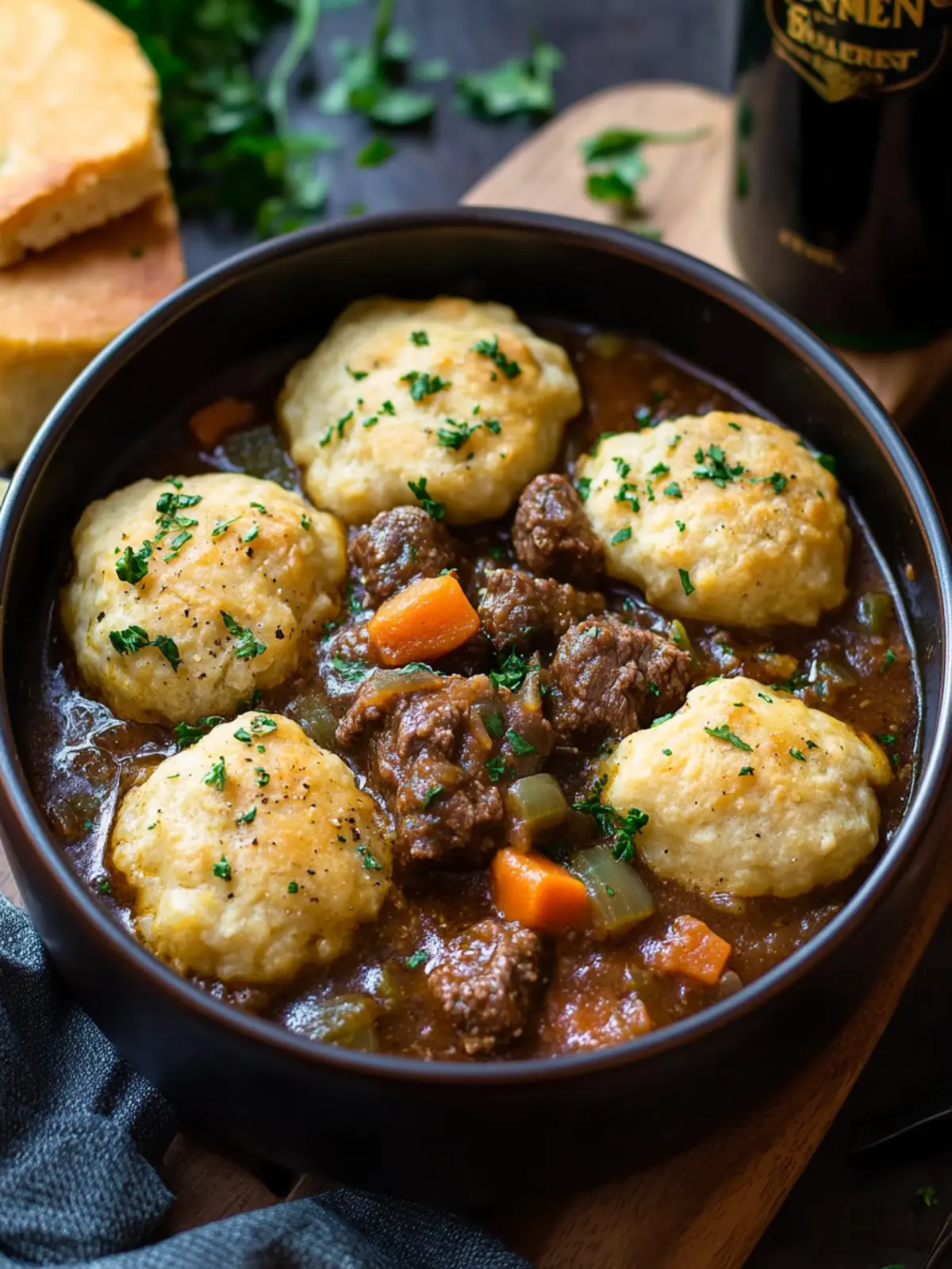 Hearty Guinness Beef Stew with Cheddar Herb Dumplings Delight 2 Guinness Beef Stew with Cheddar Herb Dumplings