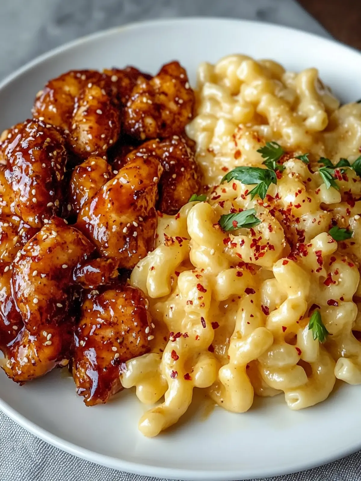 Sweet and Spicy Honey Pepper Chicken with Creamy Mac Bliss 4 Sweet and Spicy Honey Pepper Chicken with Creamy Mac and Cheese