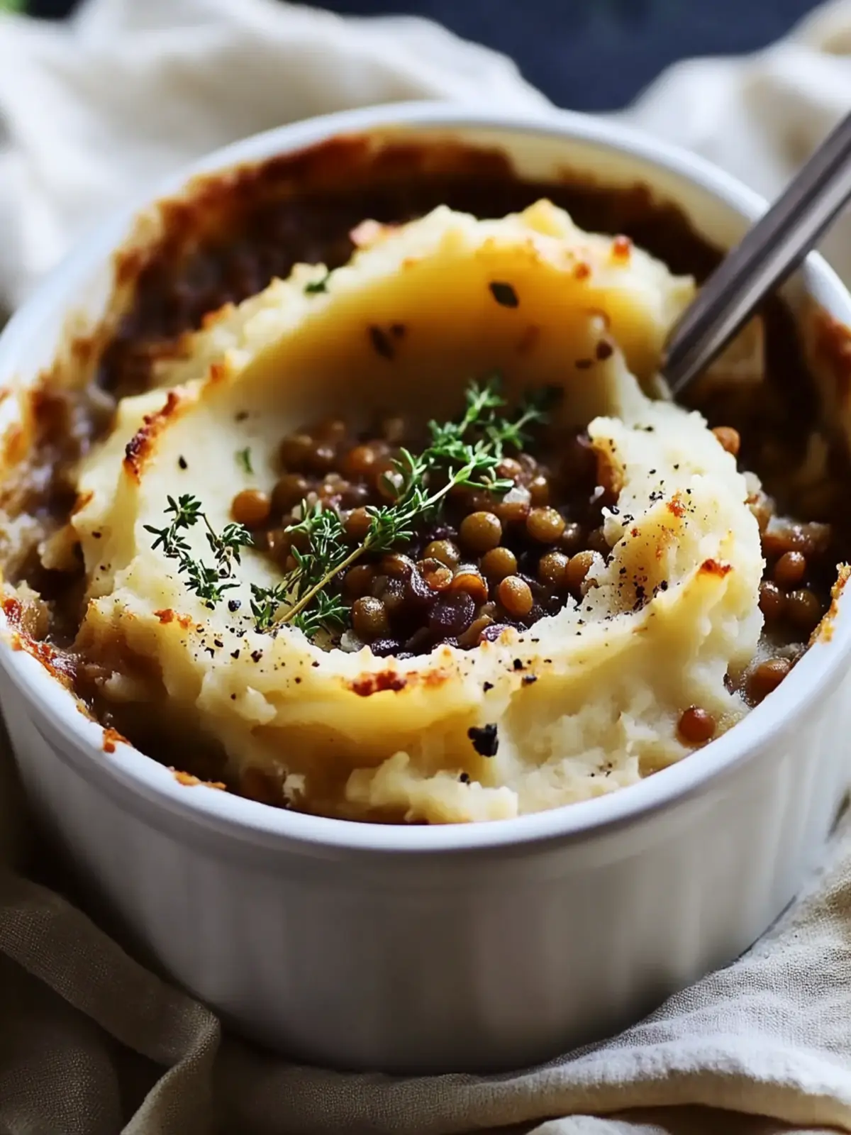 Hearty Vegan French Onion Shepherd's Pie: Comfort in Every Bite 3 Vegan French Onion Shepherd's Pie with Lentils & Cauliflower Potato Mash