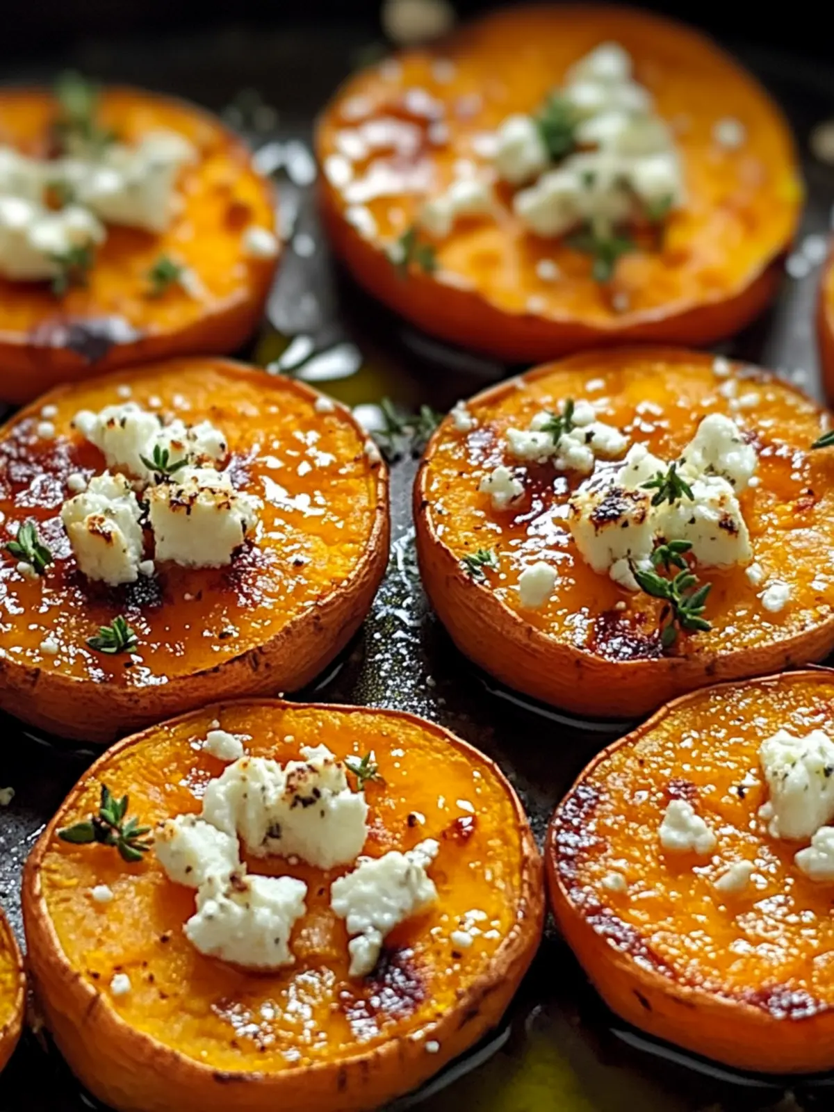 Roasted Sweet Potato Rounds with Honey Feta and Thyme Bliss 3 Roasted Sweet Potato Rounds with Honey Feta and Thyme