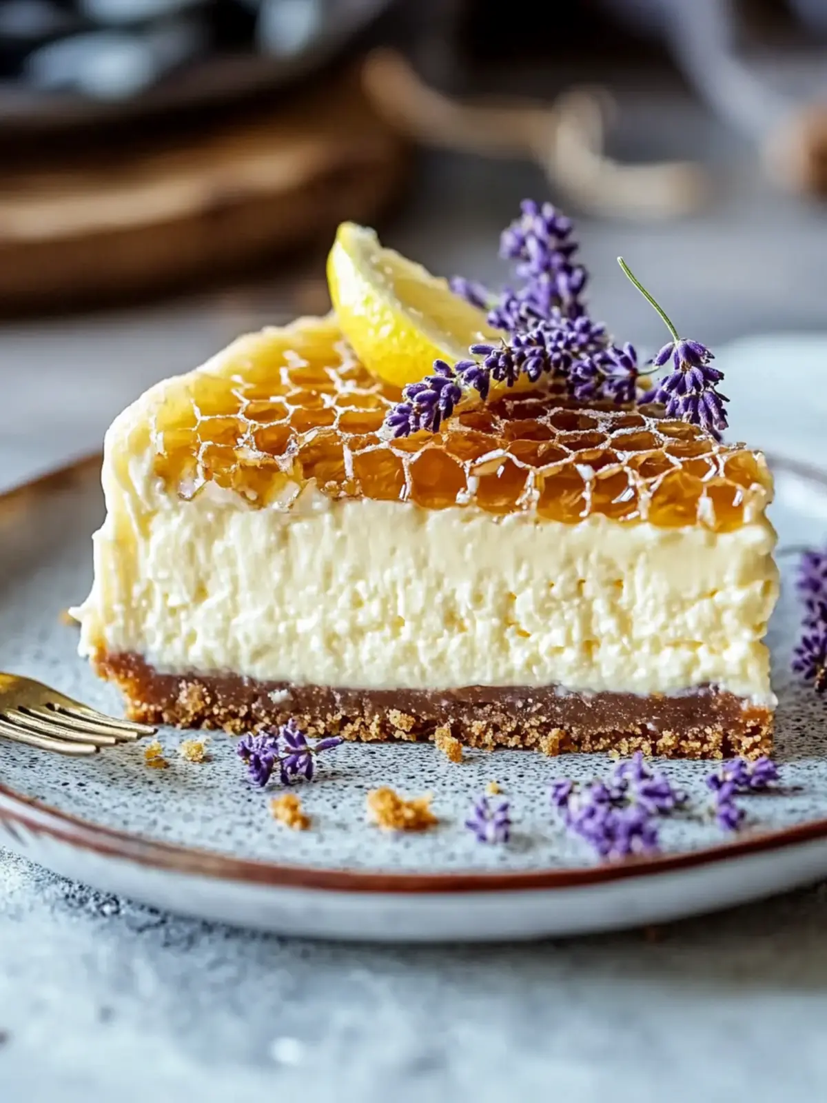 Lemon Lavender Cheesecake Topped with Honeycomb Bliss 4 Lemon Lavender Cheesecake Topped with Honeycomb