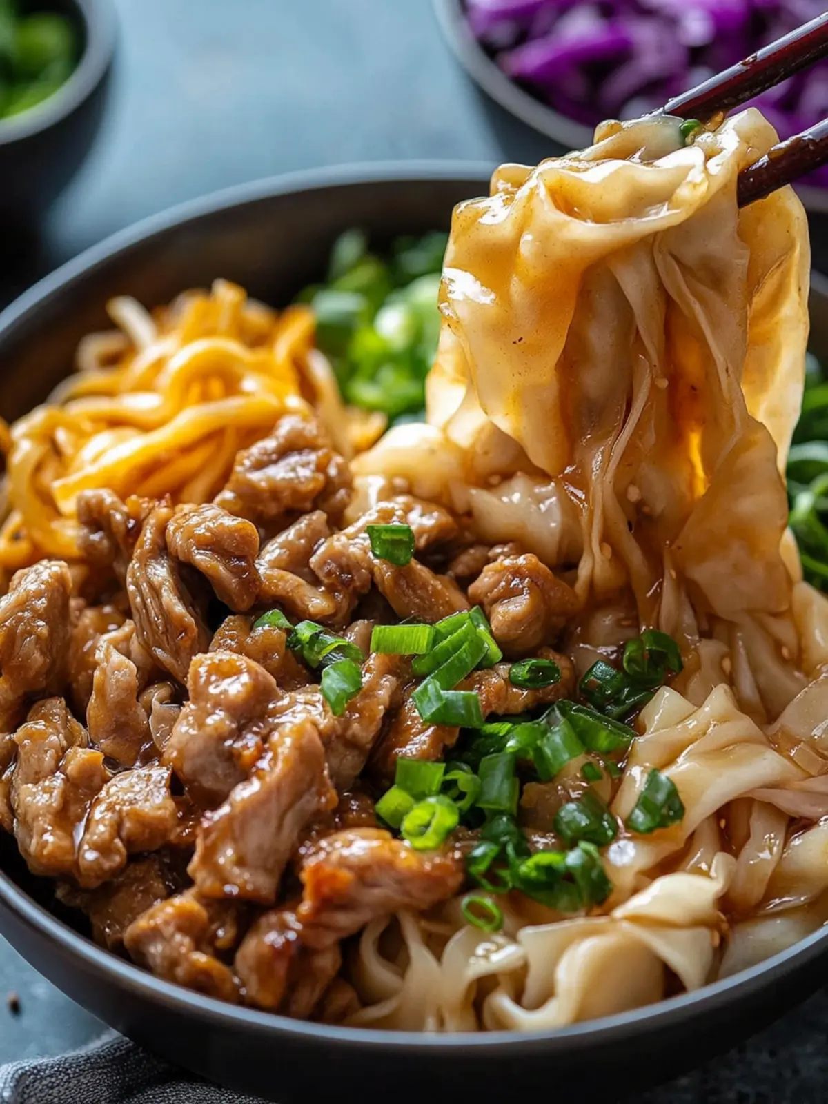 Savory Potsticker Noodle Bowl with Pork & Cabbage Slaw Delight 3 Potsticker Noodle Bowl with Pork & Cabbage Slaw