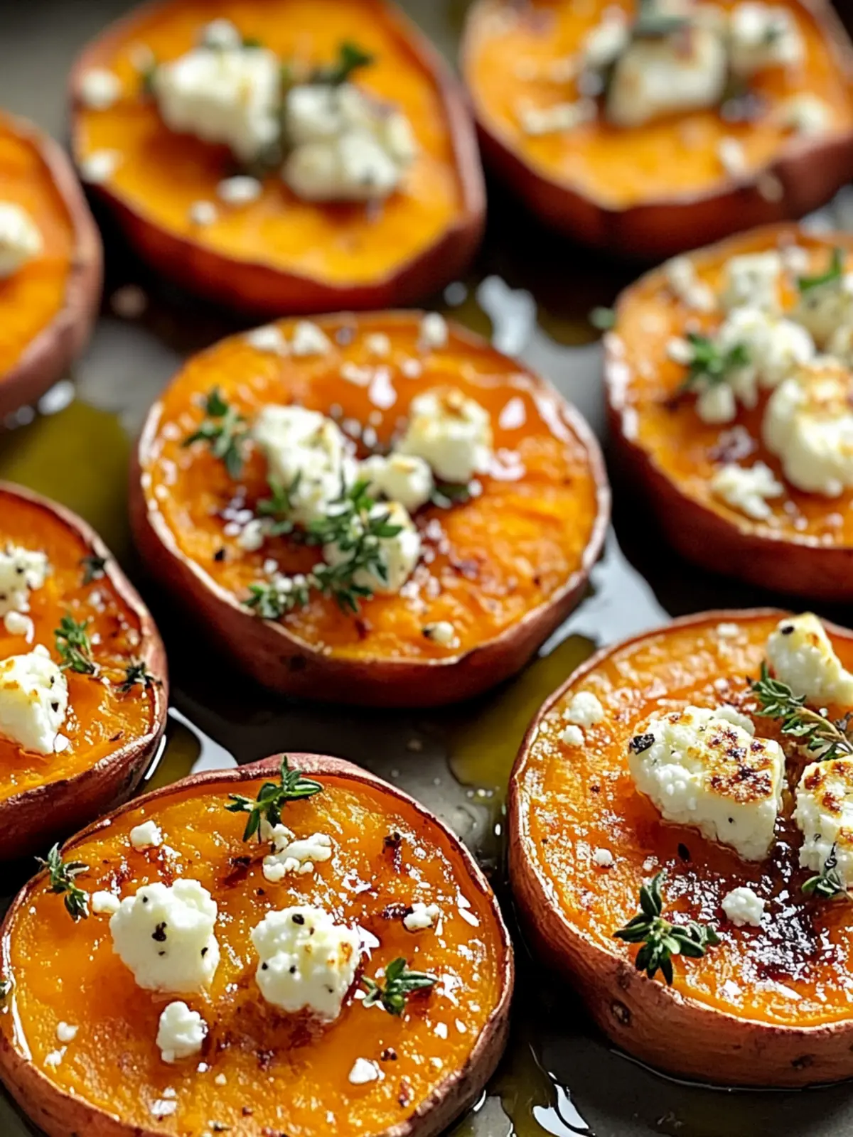 Roasted Sweet Potato Rounds with Honey Feta and Thyme Bliss 2 Roasted Sweet Potato Rounds with Honey Feta and Thyme
