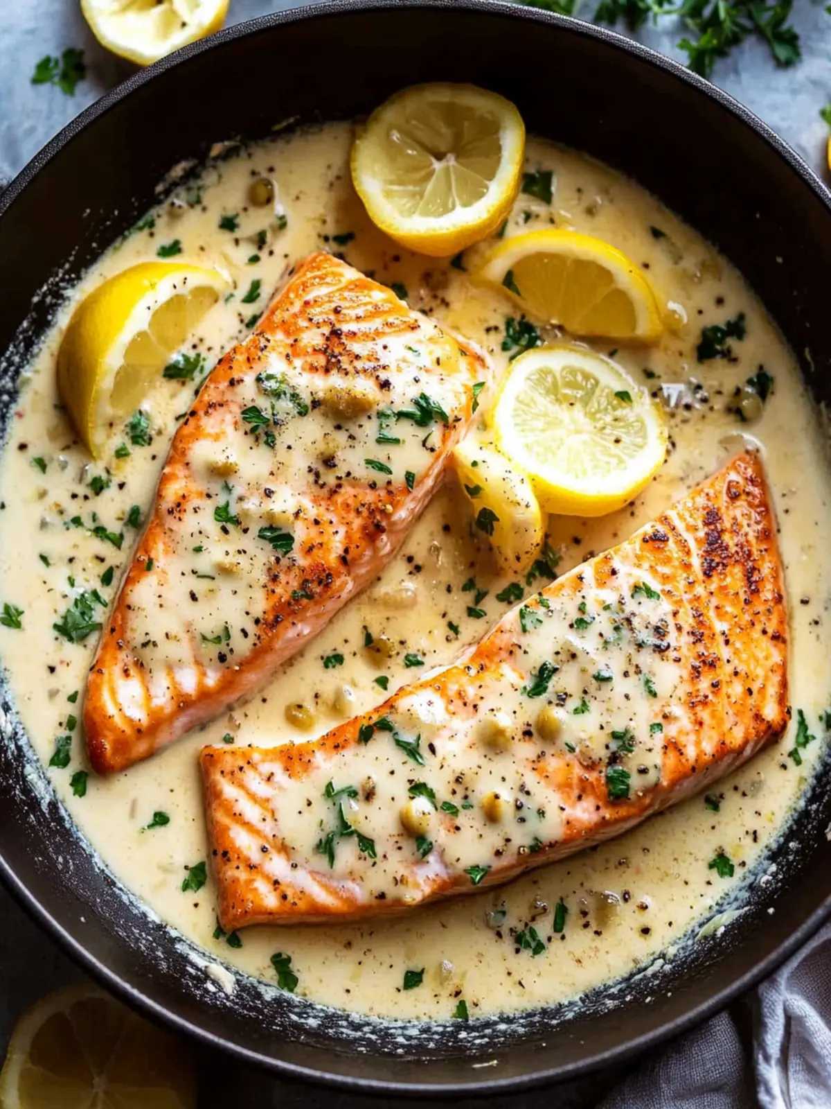 Indulge in Creamy Lemon Garlic Salmon Piccata Tonight! 2 Creamy Lemon Garlic Salmon Piccata