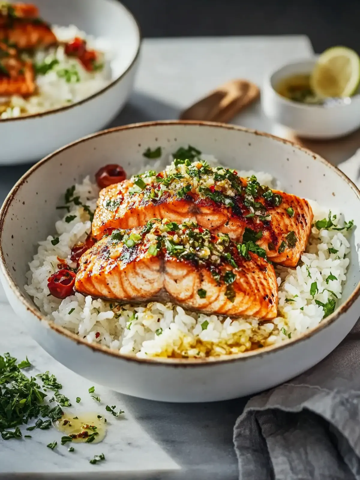 Crispy Garlic Butter Salmon Rice Bowl: Dinner Made Simple 2 Crispy Garlic Butter Salmon Rice Bowl