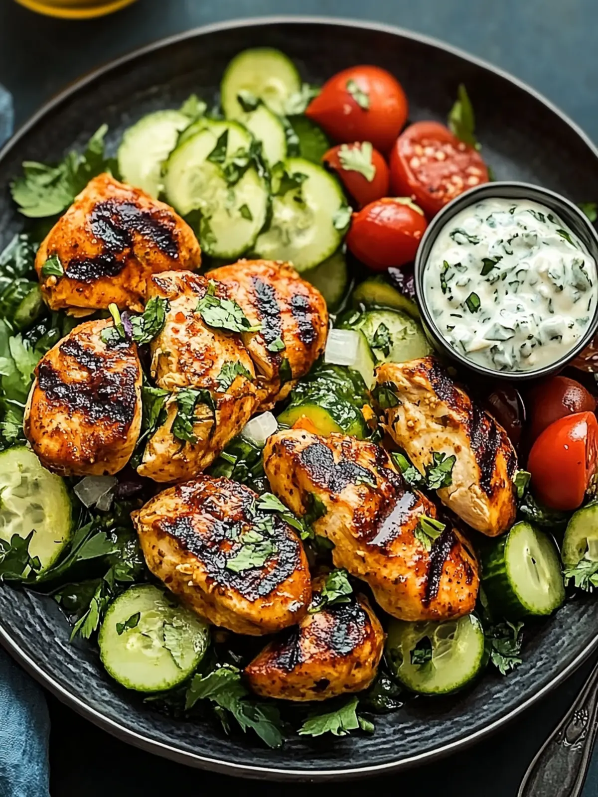 Spicy Mediterranean Chicken Meal with Creamy Cucumber Salad 3 Spicy Mediterranean Chicken Meal
