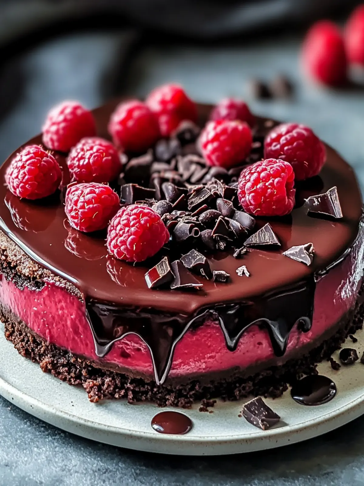 Decadent Dark Chocolate Raspberry Cheesecake: A Slice of Bliss 2 Decadent Dark Chocolate Raspberry Cheesecake