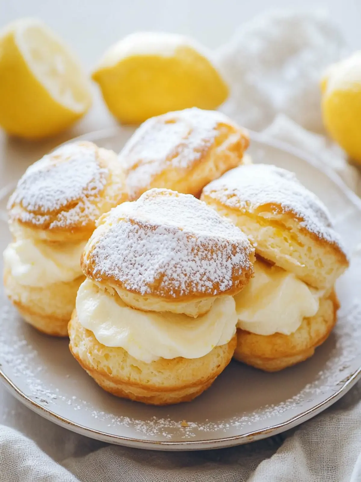 Irresistible Lemon Cream Puffs with Zesty Lemon Filling 4 Lemon cream puffs with lemon fillings