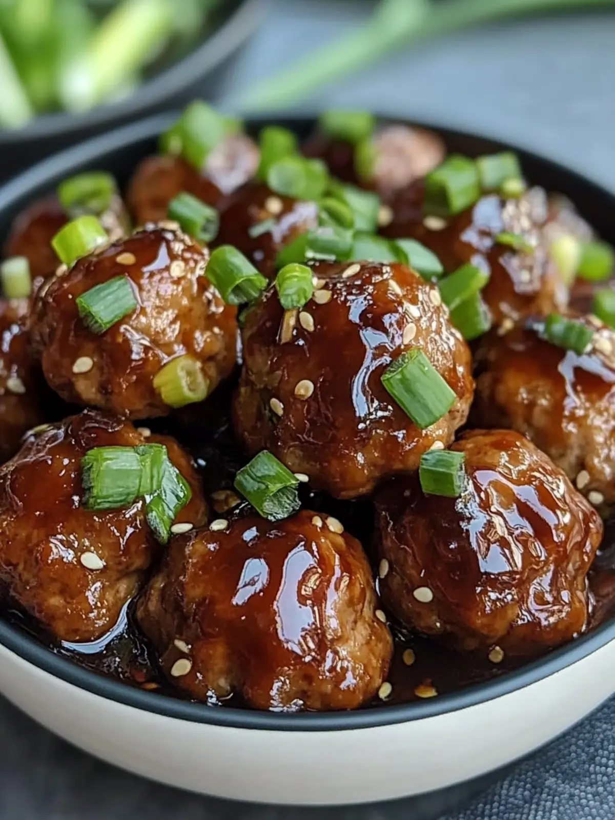 Savory Sticky Hoisin Meatballs with Zesty Scallion Sauce 4 Sticky Hoisin Meatballs with Scallion Sauce