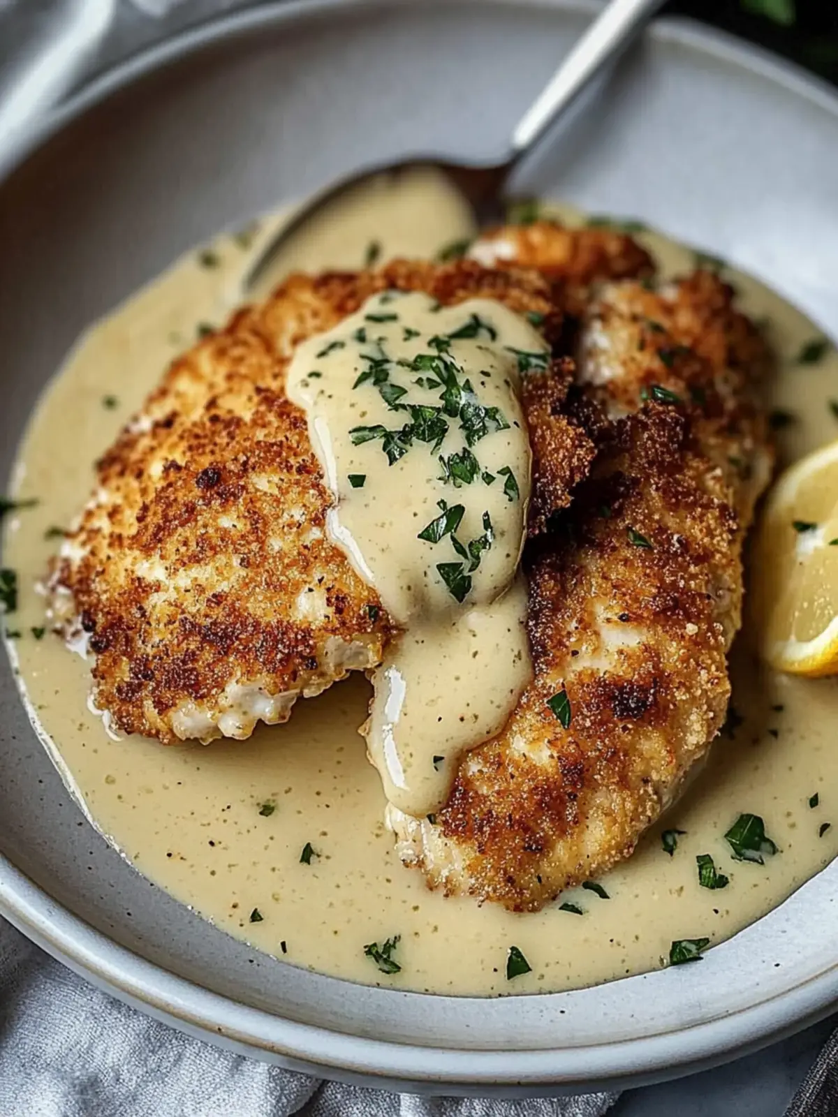 Indulge in Creamy Parmesan Crusted Chicken with Garlic Sauce 2 Creamy Parmesan Crusted Chicken with Garlic Sauce