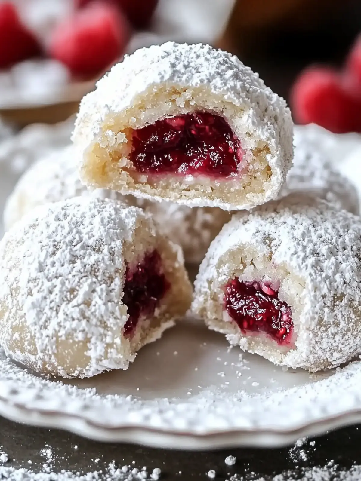 Raspberry Filled Almond Snowball Cookies: Best 3-Step Treat 2 Raspberry Filled Almond Snowball Cookies: Best 3-Step Recipe