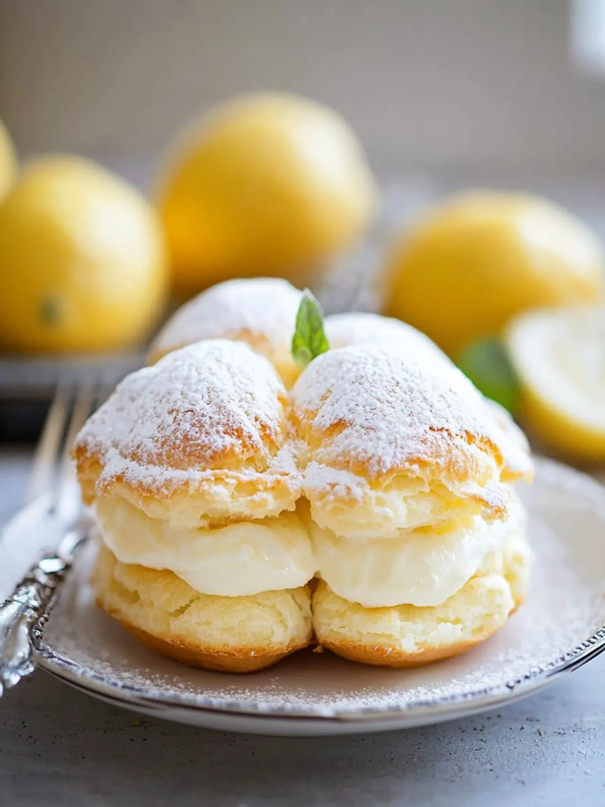 Irresistible Lemon Cream Puffs with Zesty Lemon Filling 2 Lemon cream puffs with lemon fillings