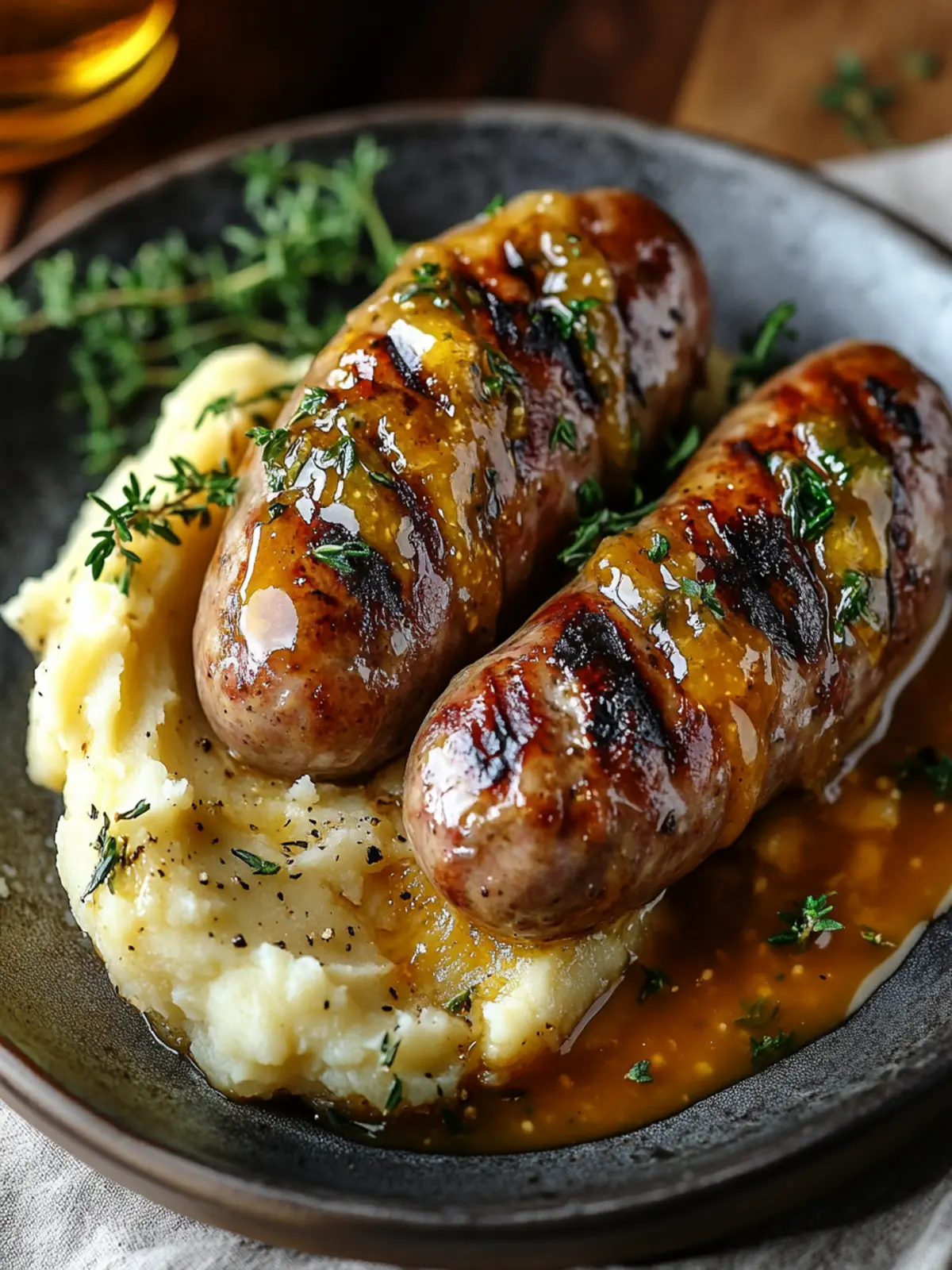 Hasselback Brats with Honey Mustard & Creamy Mashed Potatoes 2 Hasselback Brats with Honey Mustard & Two Mashed Potatoes