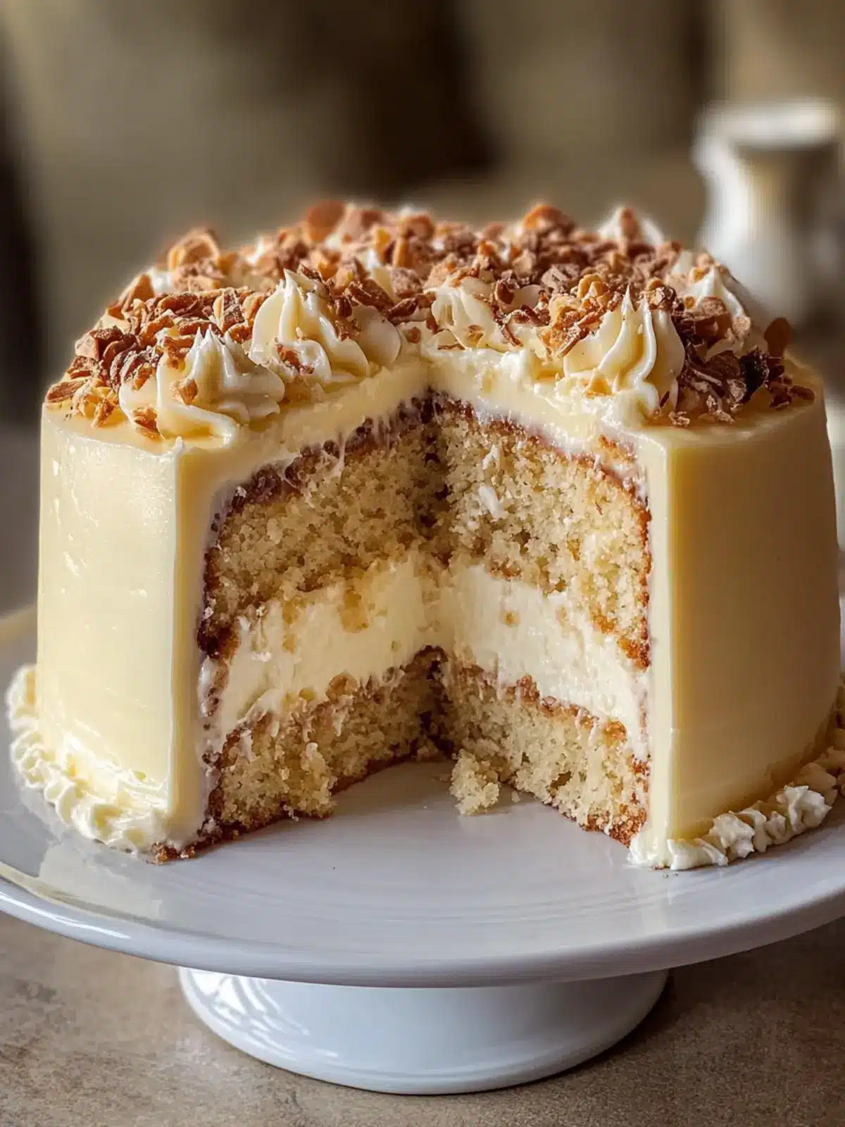Decadent White German Chocolate Cake with Cheesecake Center 4 White German Chocolate Cake with Cheesecake Center