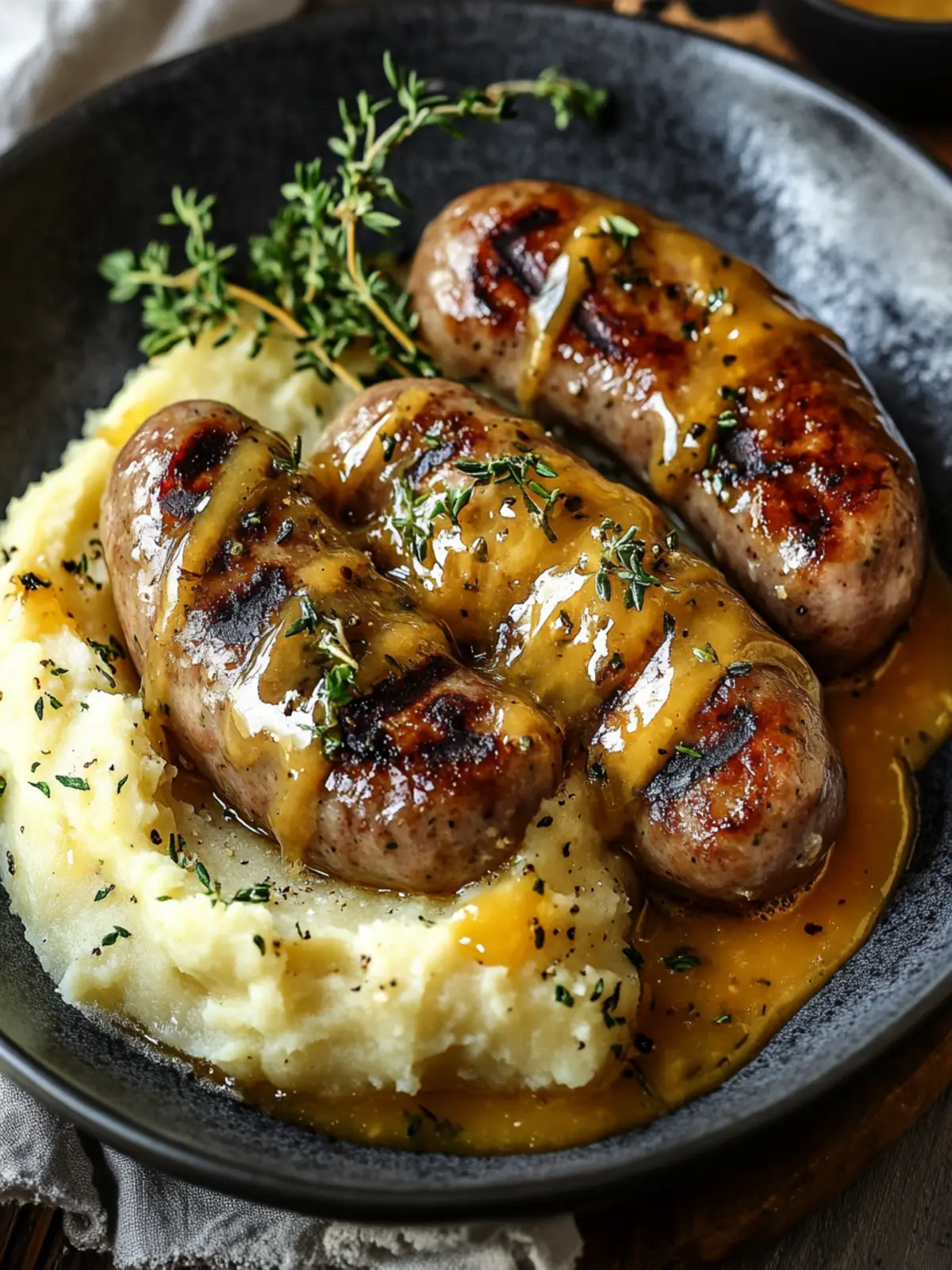 Hasselback Brats with Honey Mustard & Creamy Mashed Potatoes 3 Hasselback Brats with Honey Mustard & Two Mashed Potatoes