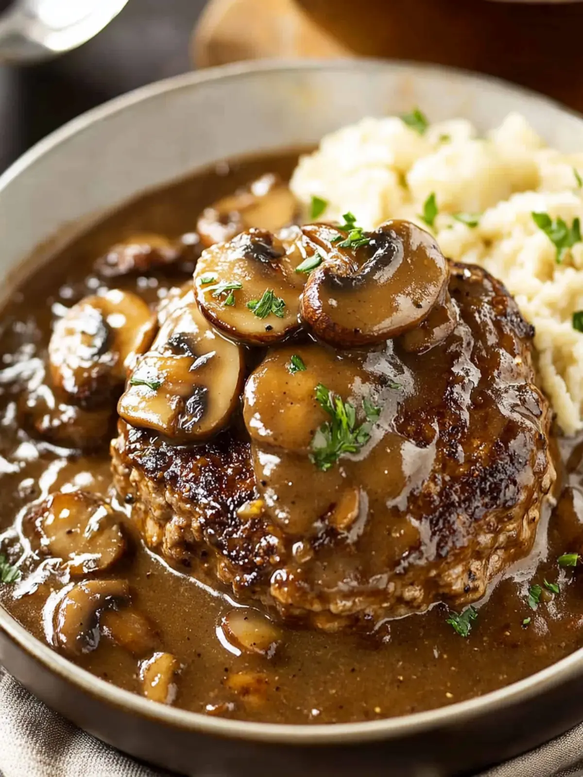 Salisbury Steak with Mushroom Gravy for Comfort Food Fans 2 Salisbury Steak (with Mushroom Gravy!)