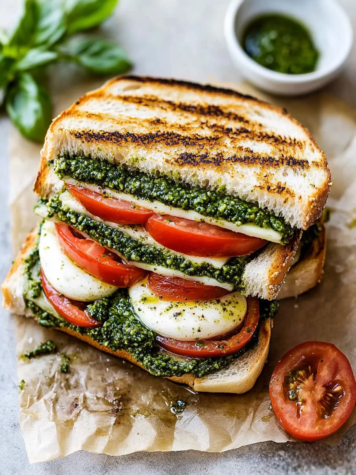 Italian Caprese Sandwich With Basil Pesto: Fresh & Flavorful Delight 3 Italian Caprese Sandwich With Basil Pesto