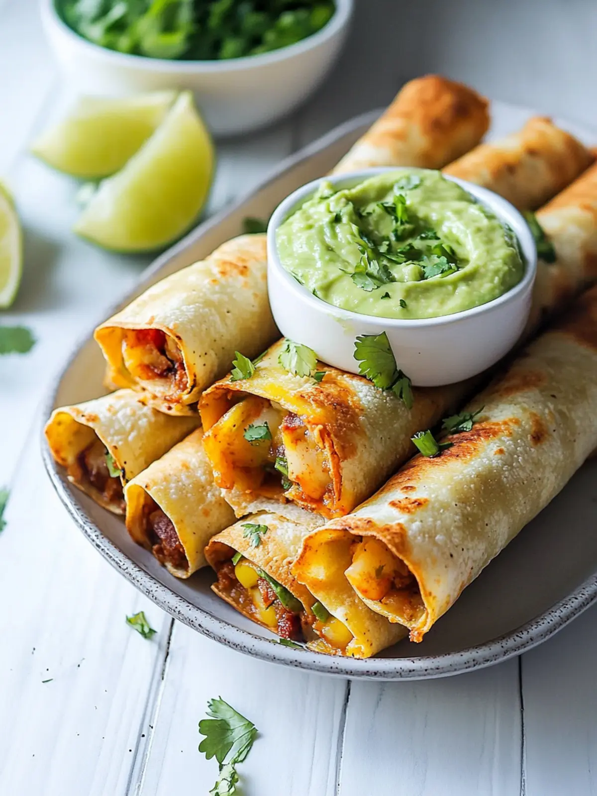 Baked Vegan Taquitos with Avocado Cilantro Lime Dip Delight 2 Baked Vegan Taquitos with Avocado Cilantro Lime Dip