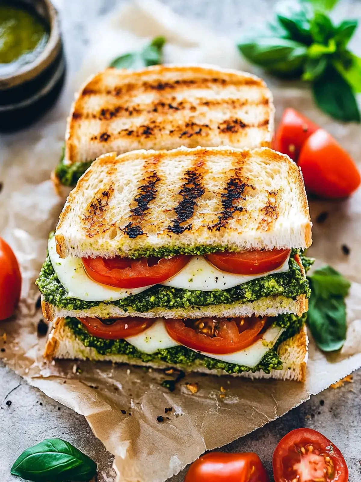 Italian Caprese Sandwich With Basil Pesto: Fresh & Flavorful Delight 2 Italian Caprese Sandwich With Basil Pesto