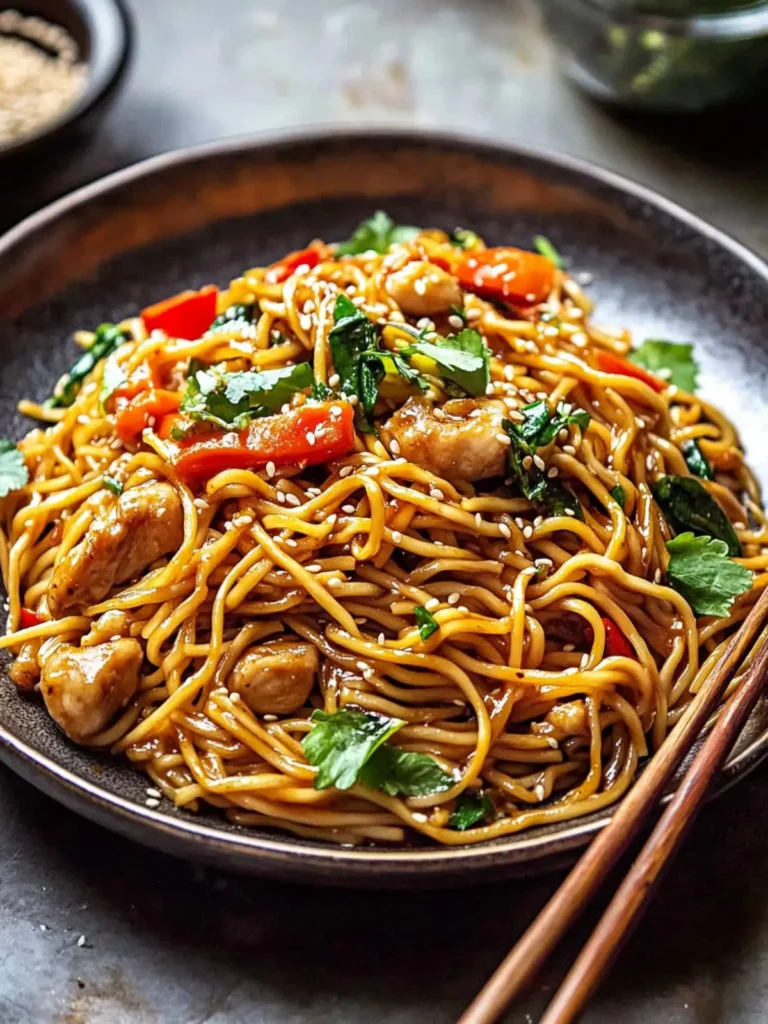 15 Minute Sesame Garlic Chicken Lo Mein.