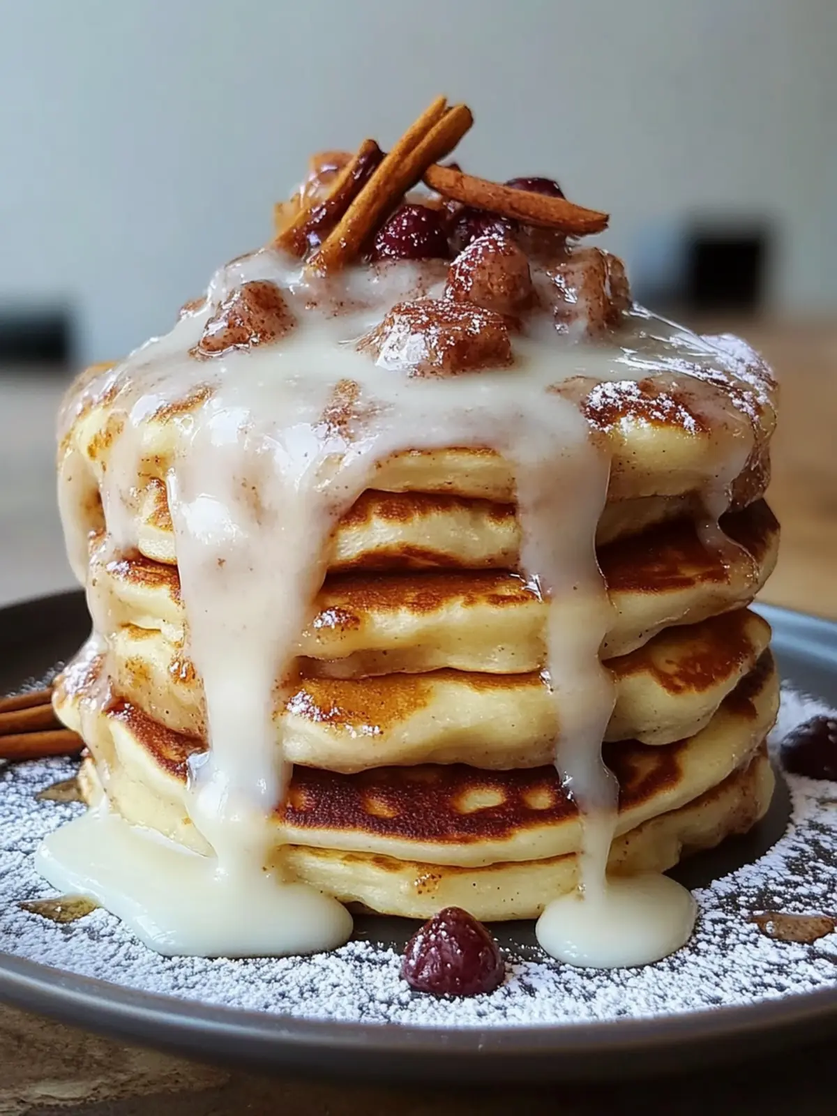 Fluffy Cinnamon Roll Pancake Stack Recipe with Cream Cheese Glaze 4 Fluffy Cinnamon Roll Pancake Stack Recipe with Easy Cream Cheese Glaze