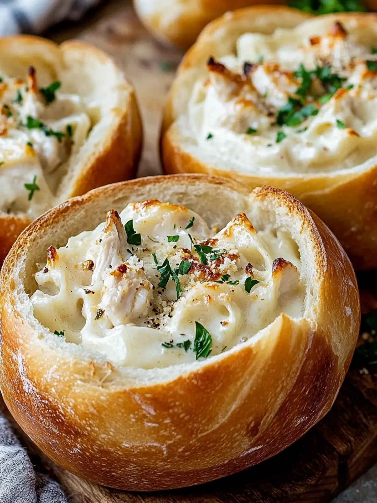 Savory Chicken Alfredo Garlic Bread Bowls for Cozy Dinners 4 Chicken Alfredo Garlic Bread Bowls