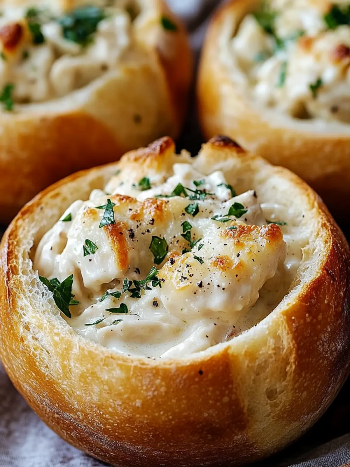 Savory Chicken Alfredo Garlic Bread Bowls for Cozy Dinners 3 Chicken Alfredo Garlic Bread Bowls