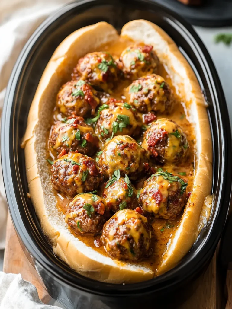 Crockpot Bacon Cheeseburger Meatball Subs