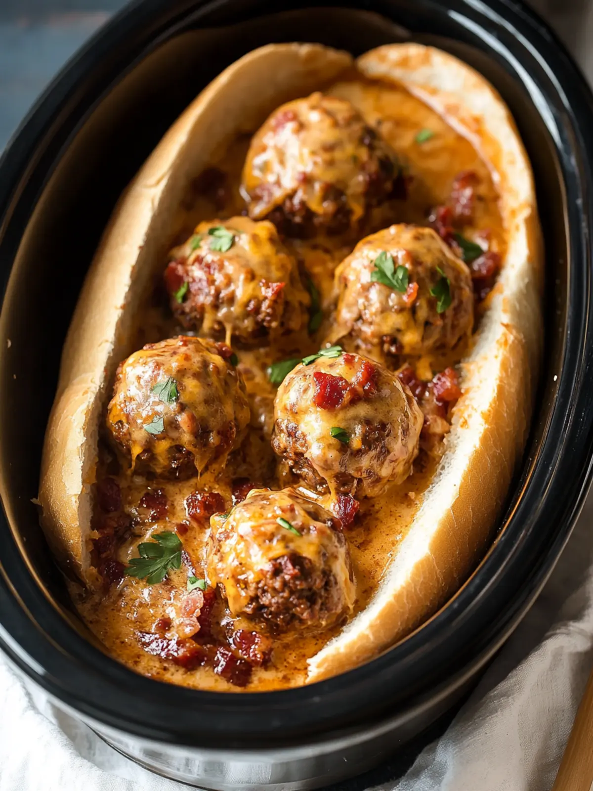 Crockpot Bacon Cheeseburger Meatball Subs for Easy Comfort Bites 2 Crockpot Bacon Cheeseburger Meatball Subs